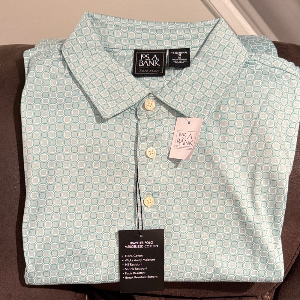 Jos. A. Bank Men's Aqua Patterned Polo Shirt